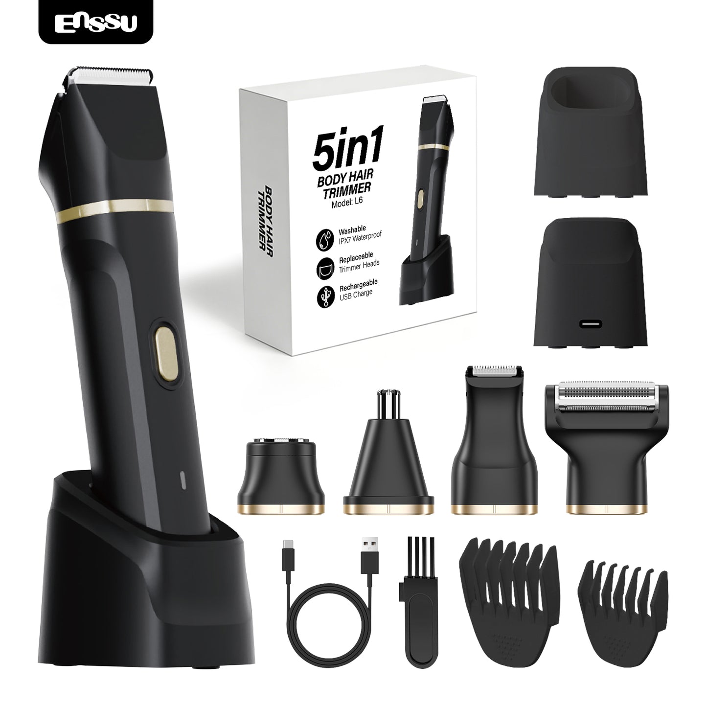 Kit 5 em 1 Feminino ENSSU Max Preto - 6900rpm Type-C IPX7