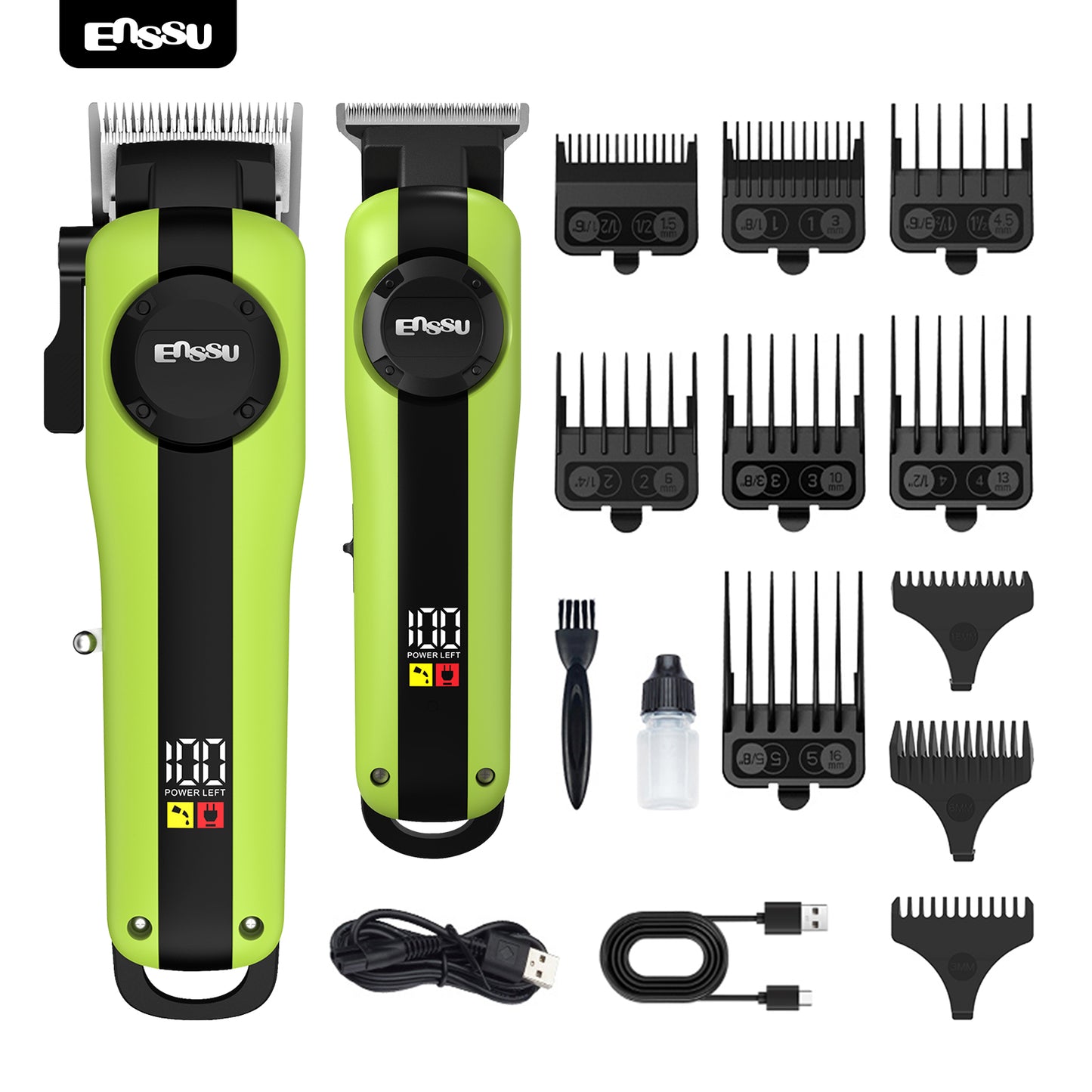 Conjunto de Máquina de Cortar Cabelo e Aparador Profissional Sem Fio Recarregável ENSSU para Homens