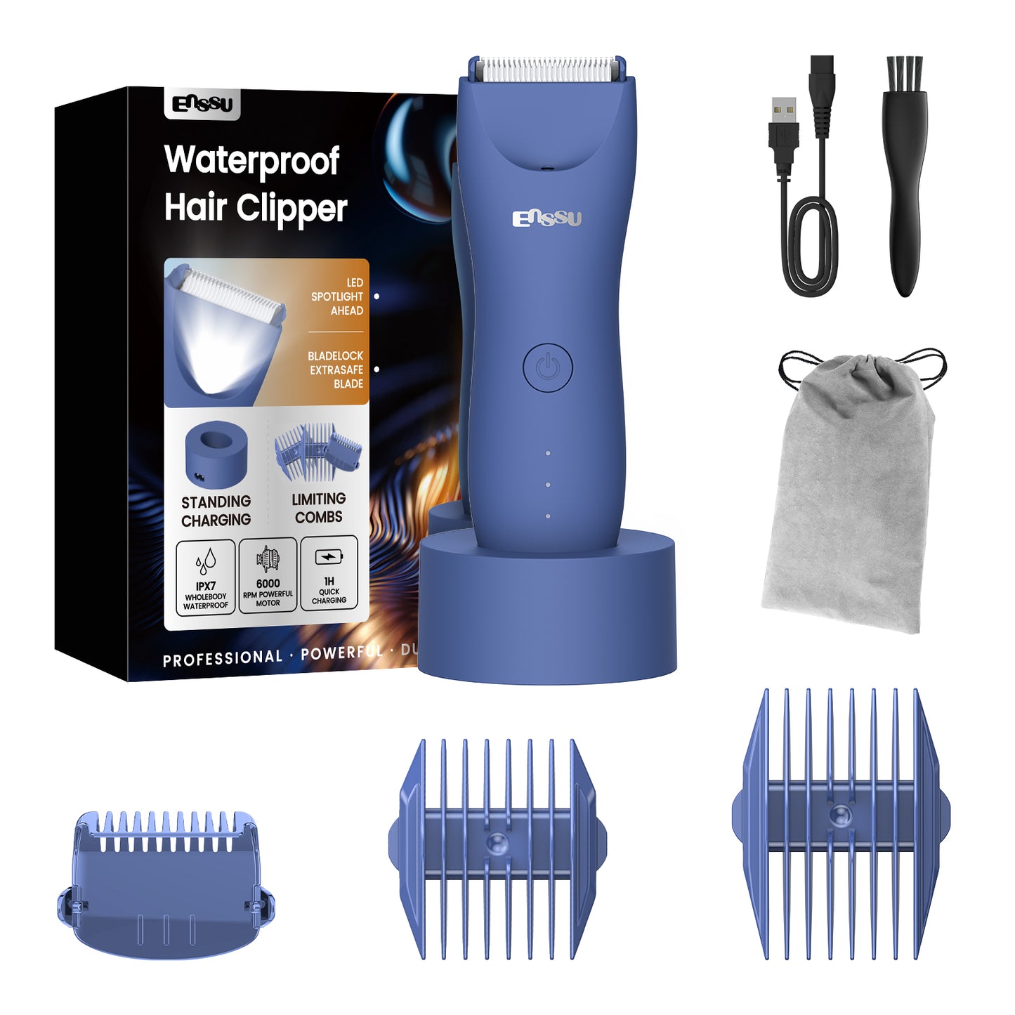 Aparador de Pelos ENSSU Ultra Azul - BraiLock™ LED 60min IPX7