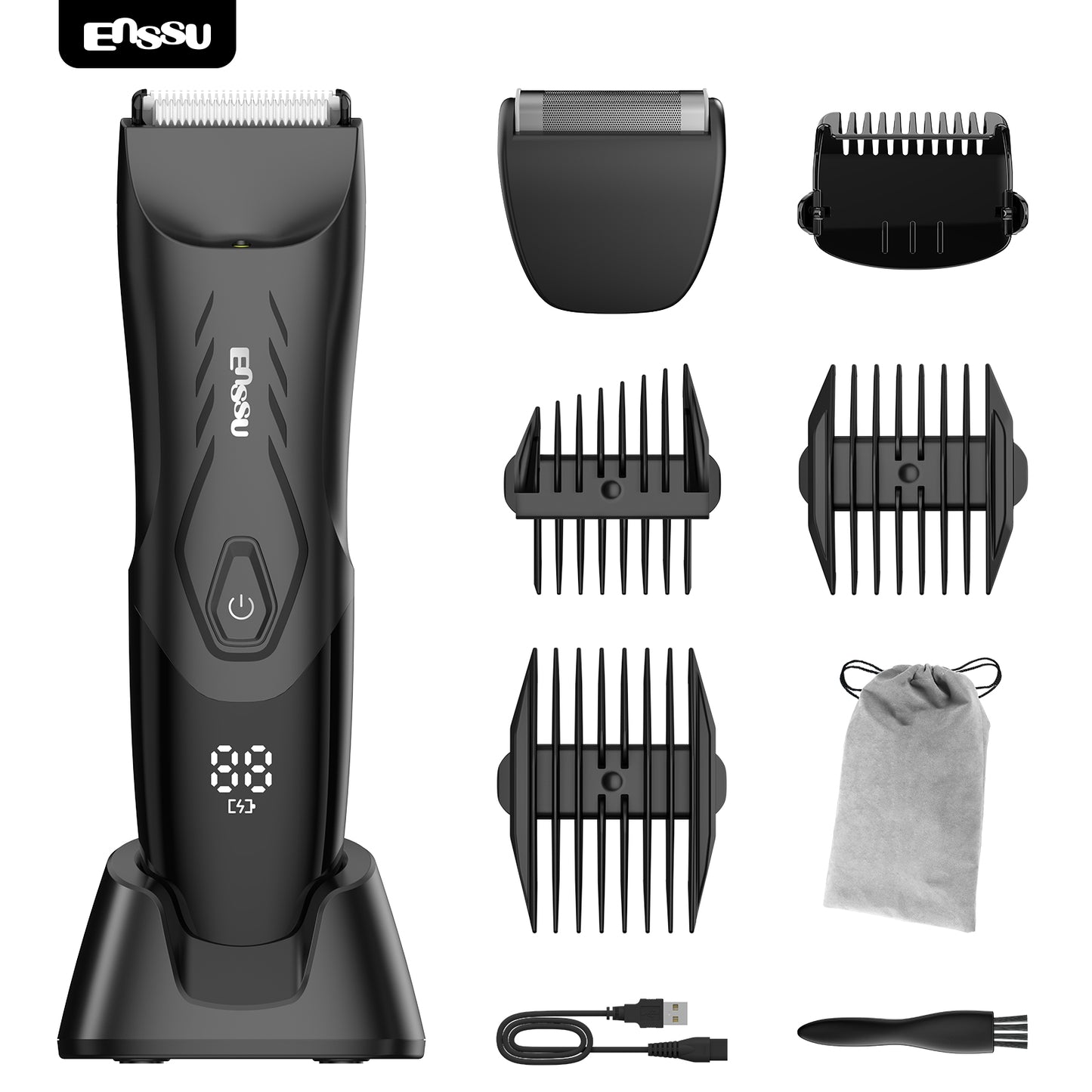 Kit Aparador Barba & Corpo ENSSU Max Preto - 2 em 1 Base IPX7