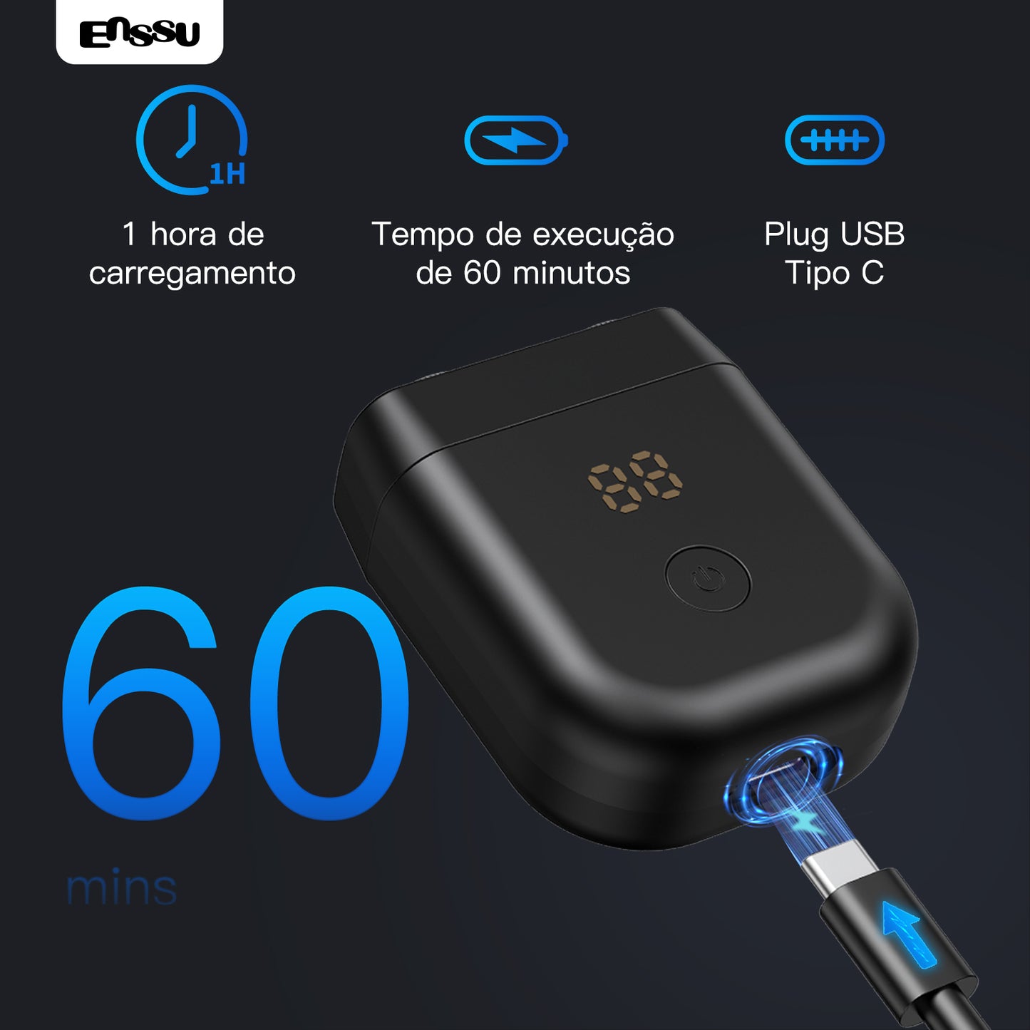 Barbeador Elétrico ENSSU para Homens  Aparador de Barba Sem Fio à Prova d'Água Recarregável via USB