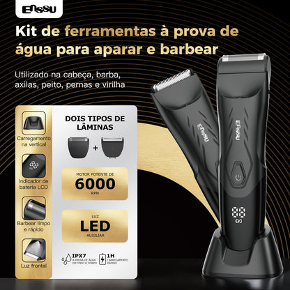 Kit Aparador Barba & Corpo ENSSU Max Preto - 2 em 1 Base IPX7