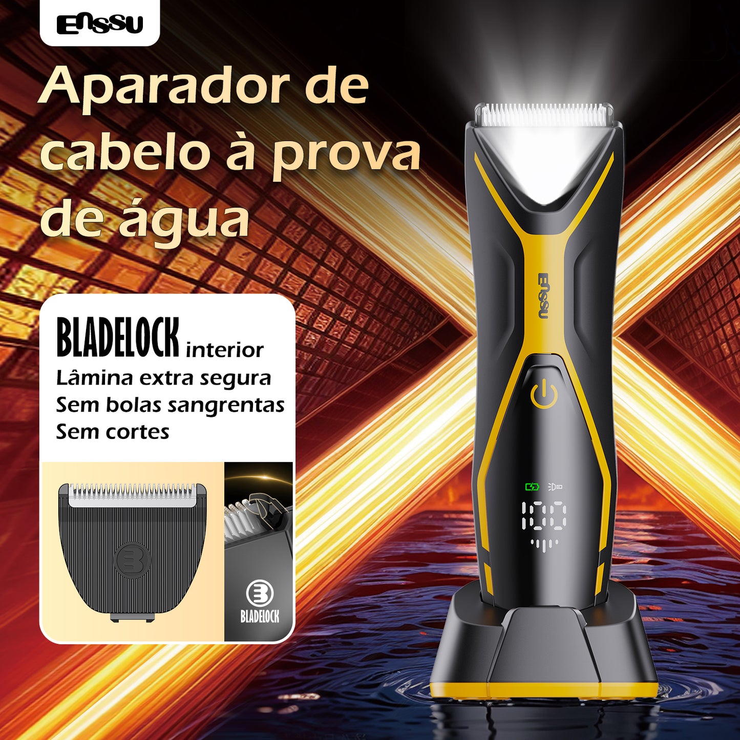 Aparador Corporal 2 em 1 ENSSU Pro Amarelo - BraiLock™ IPX7 Display Digital