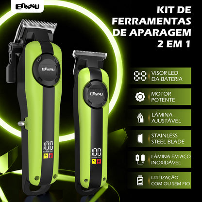 Conjunto de Máquina de Cortar Cabelo e Aparador Profissional Sem Fio Recarregável ENSSU para Homens