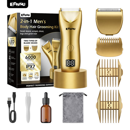 Máquina de Cortar Cabelo ENSSU Pro 2 em 1 (Dourada) — Visor Digital e Base à Prova d'Água (IPX7)