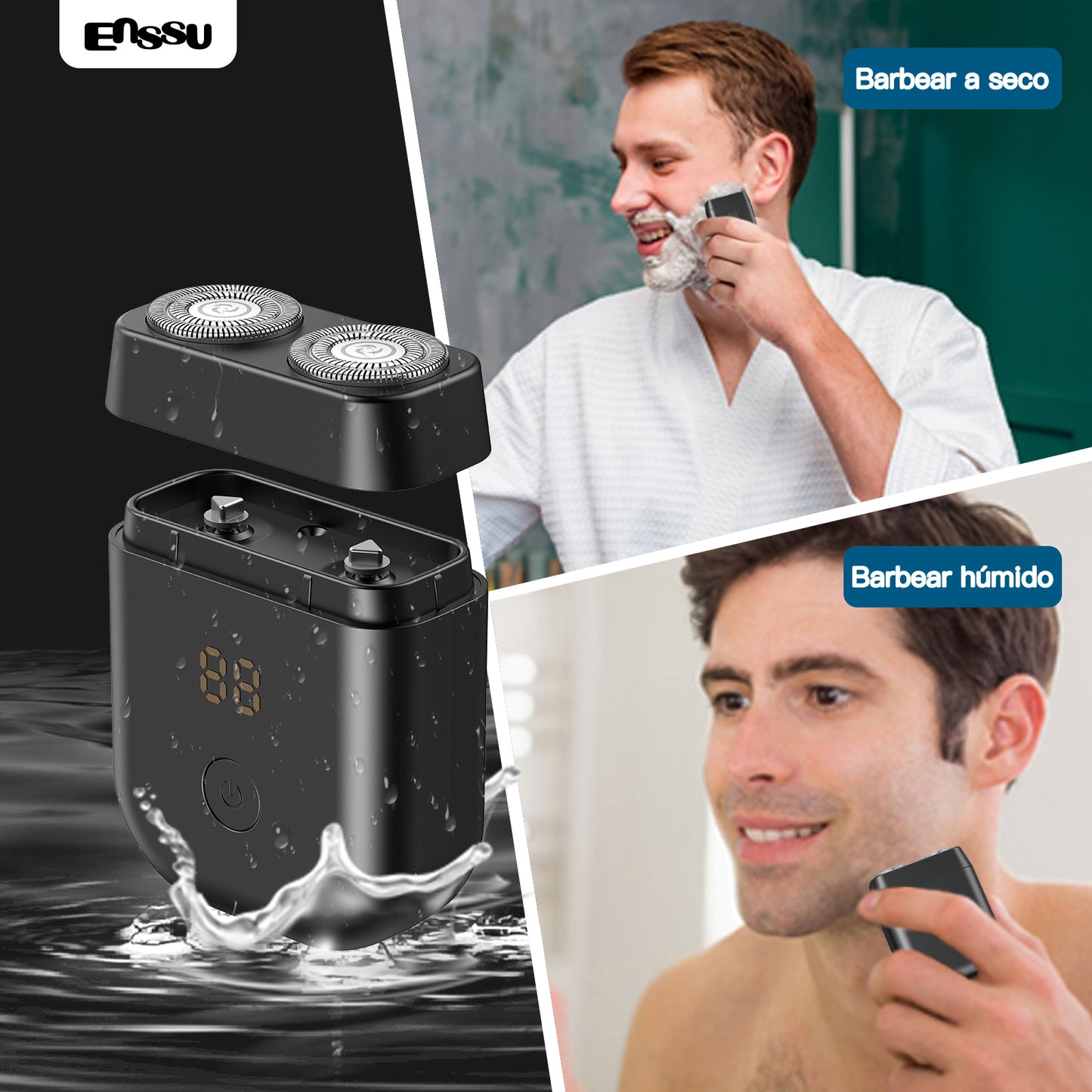Barbeador Elétrico ENSSU para Homens  Aparador de Barba Sem Fio à Prova d'Água Recarregável via USB