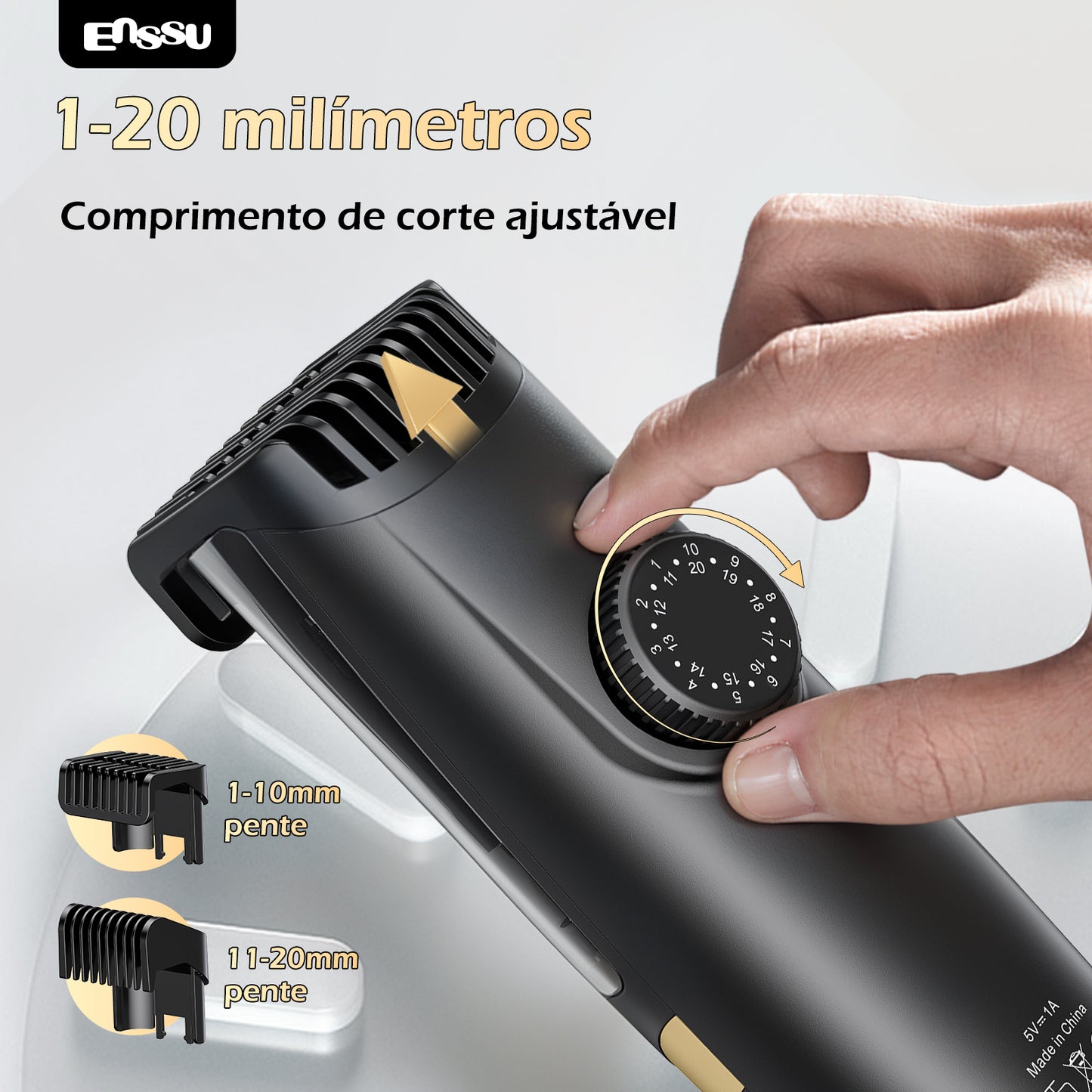 Aparador Barba Sucção ENSSU Max Preto - 1-20mm Display IPX7