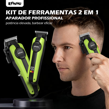 Conjunto de Máquina de Cortar Cabelo e Aparador Profissional Sem Fio Recarregável ENSSU para Homens