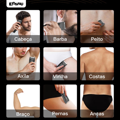 Kit Aparador Barba & Corpo ENSSU Max Preto - 2 em 1 Base IPX7