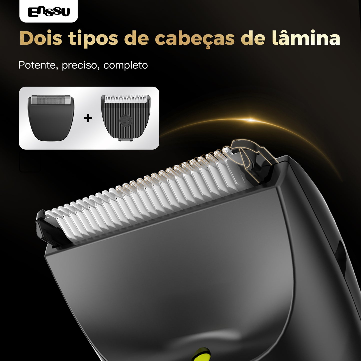 Kit Aparador Barba & Corpo ENSSU Max Preto - 2 em 1 Base IPX7