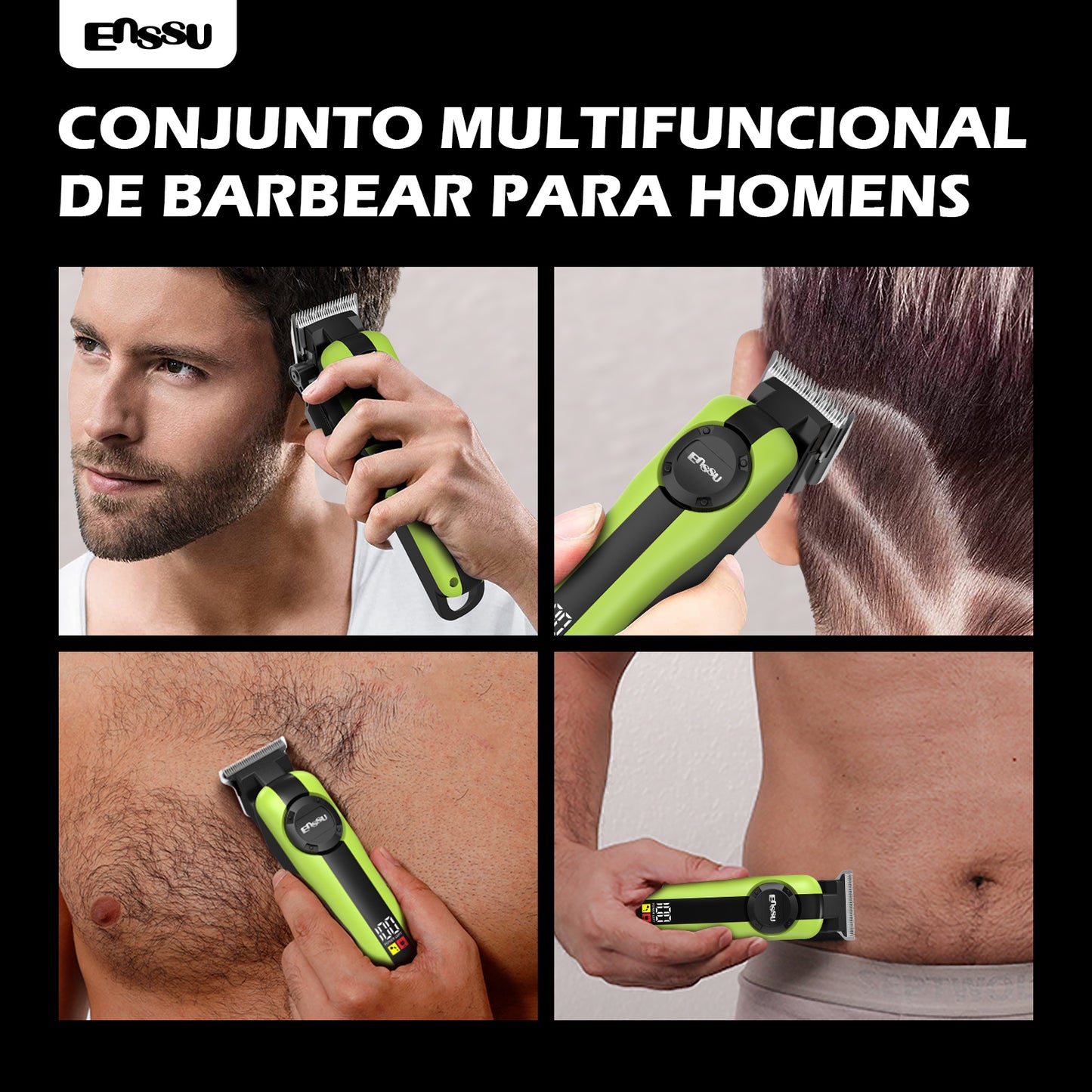 Conjunto de Máquina de Cortar Cabelo e Aparador Profissional Sem Fio Recarregável ENSSU para Homens