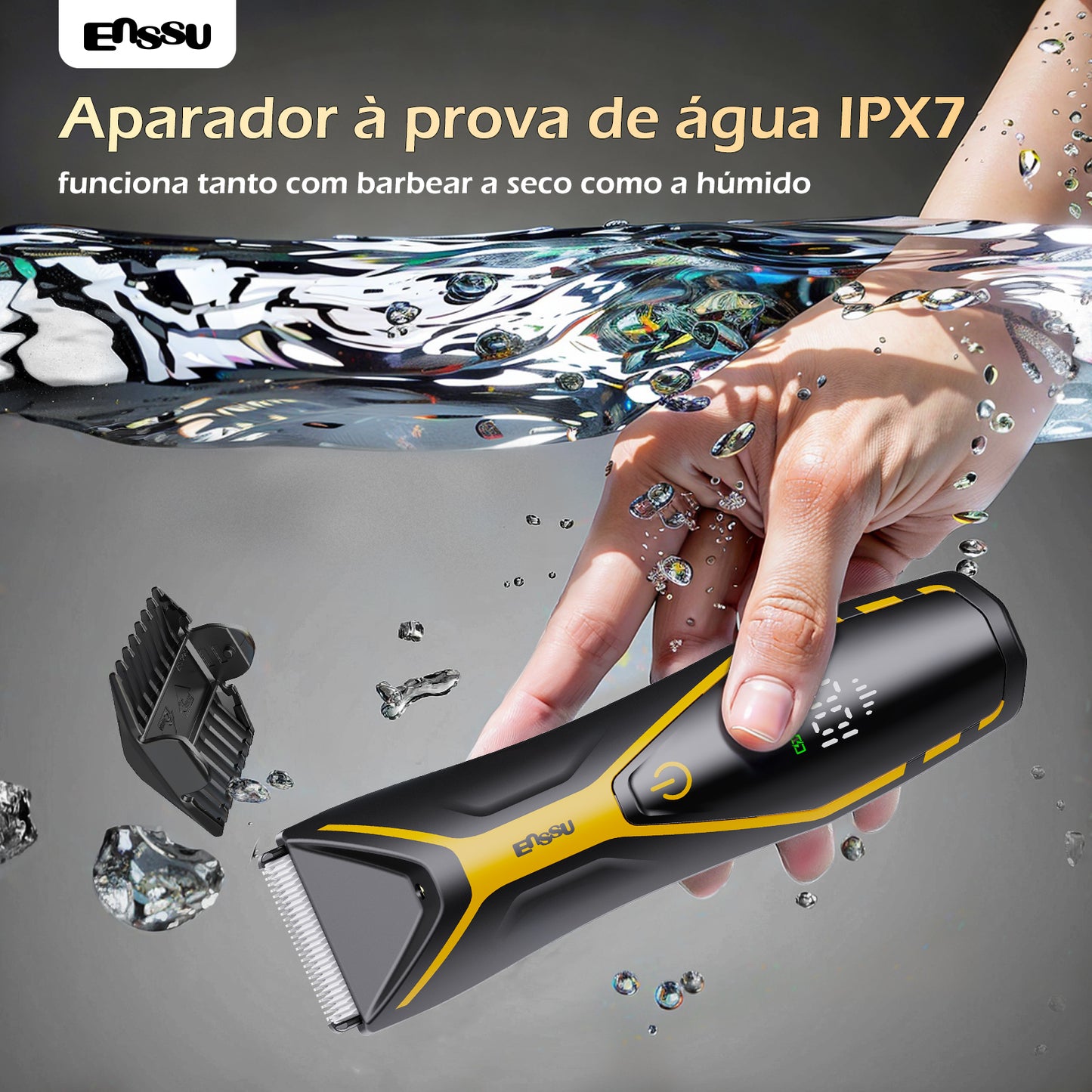 Aparador Corporal 2 em 1 ENSSU Pro Amarelo - BraiLock™ IPX7 Display Digital