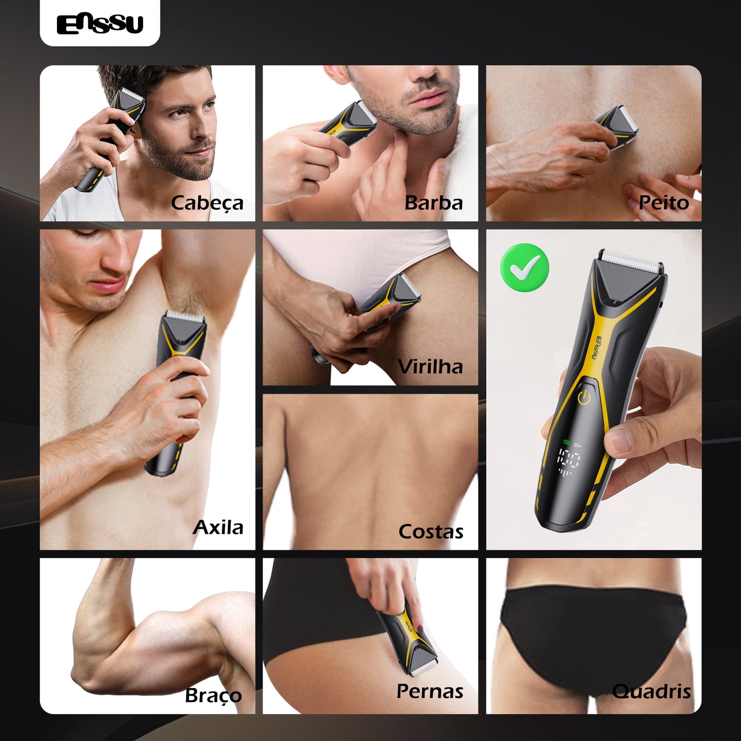Aparador Corporal 2 em 1 ENSSU Pro Amarelo - BraiLock™ IPX7 Display Digital