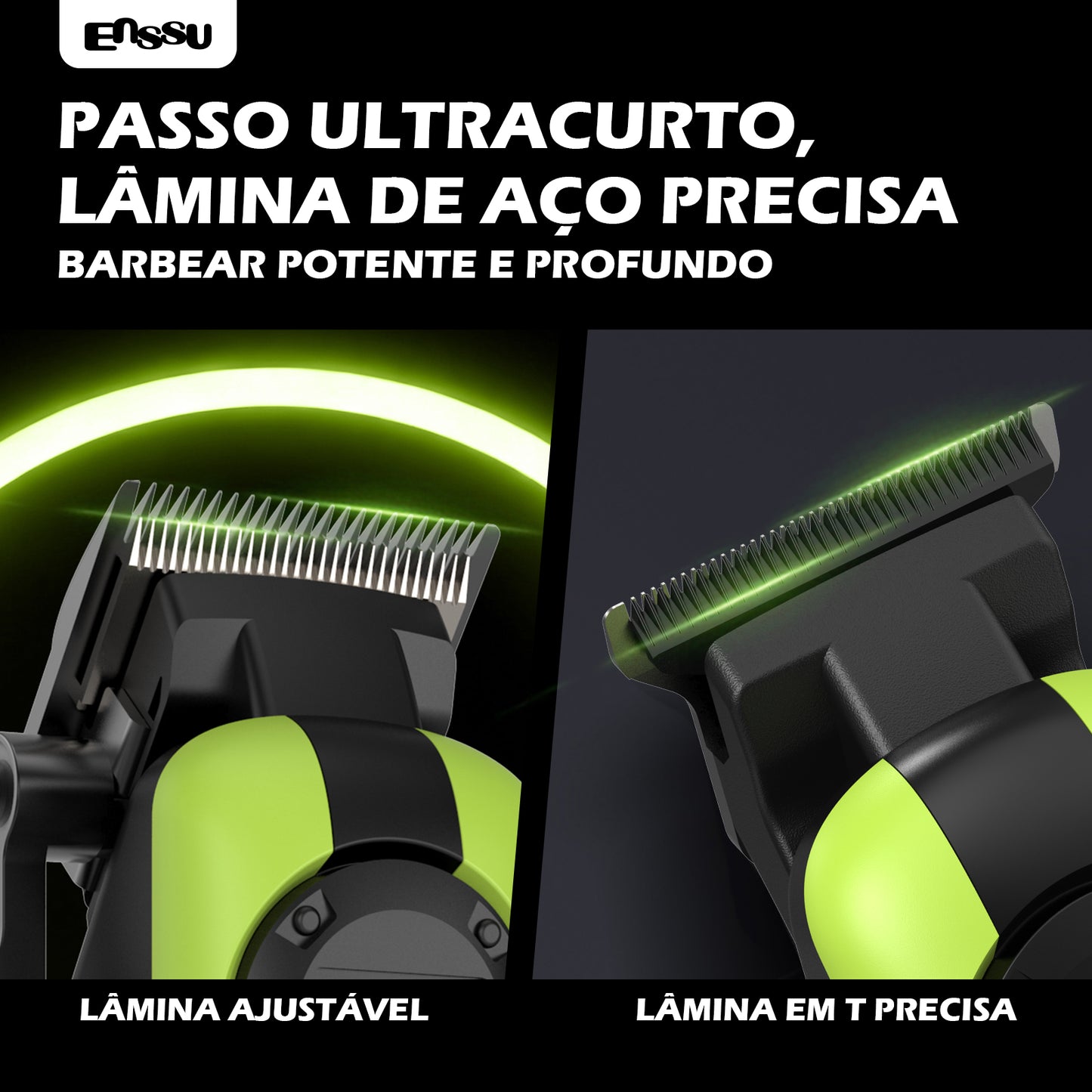 Conjunto de Máquina de Cortar Cabelo e Aparador Profissional Sem Fio Recarregável ENSSU para Homens