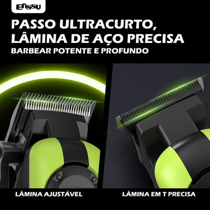 Conjunto de Máquina de Cortar Cabelo e Aparador Profissional Sem Fio Recarregável ENSSU para Homens