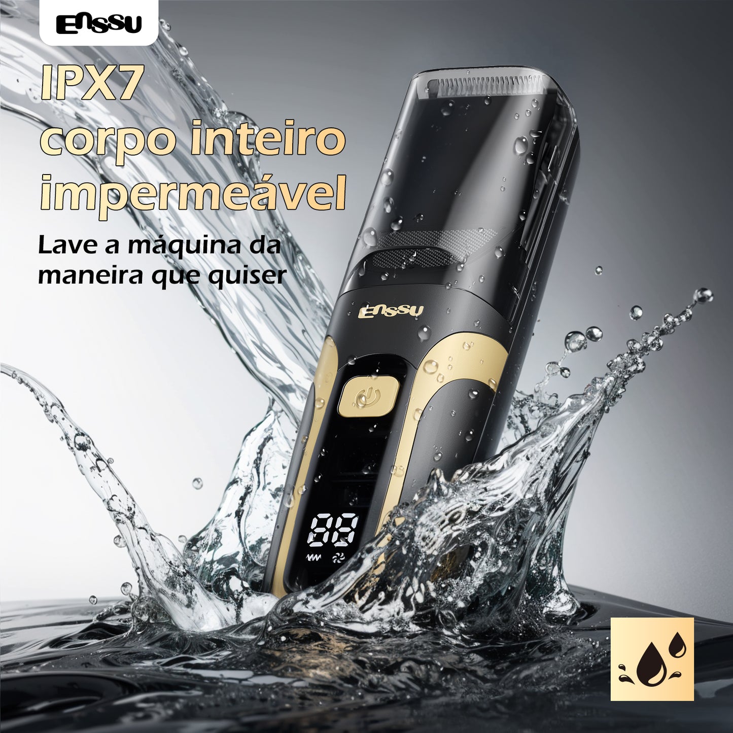 Aparador Barba Sucção ENSSU Max Preto - 1-20mm Display IPX7