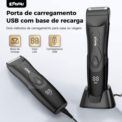 Kit Aparador Barba & Corpo ENSSU Max Preto - 2 em 1 Base IPX7