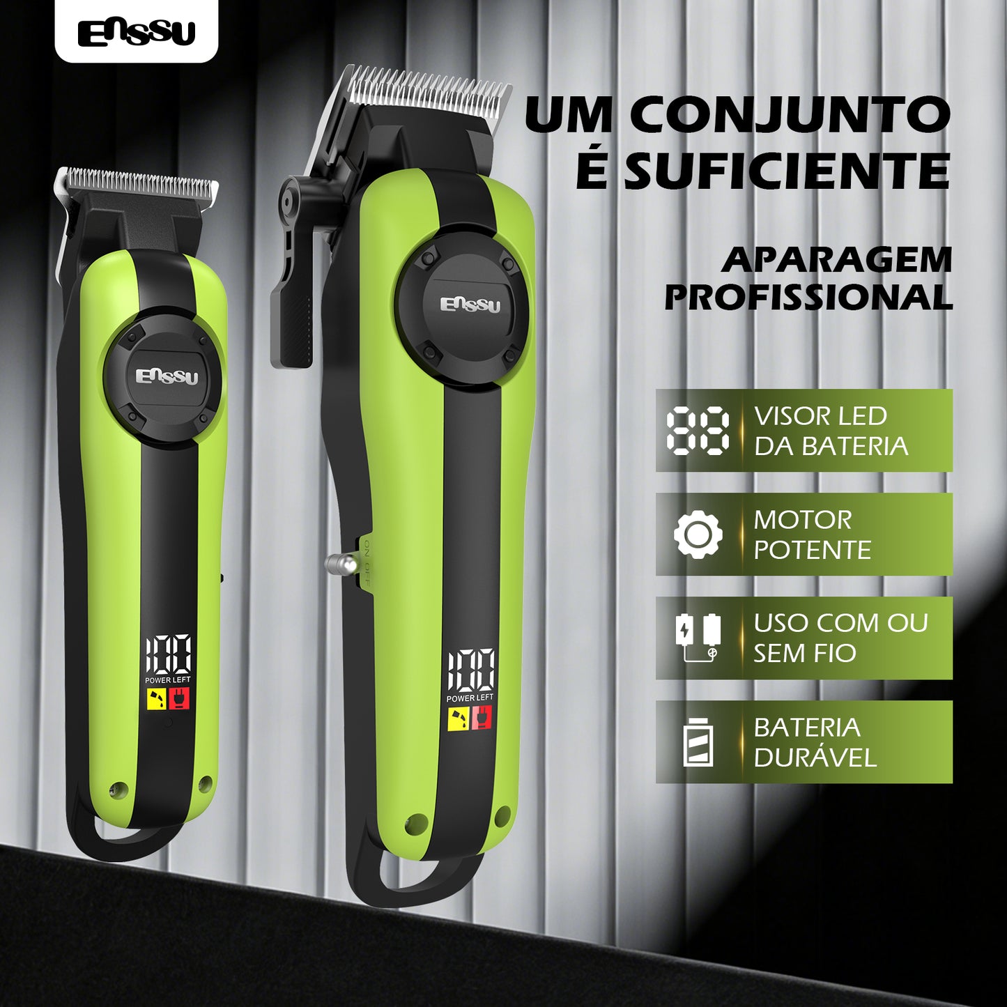 Conjunto de Máquina de Cortar Cabelo e Aparador Profissional Sem Fio Recarregável ENSSU para Homens
