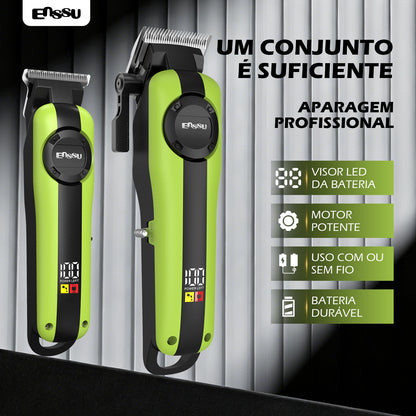 Conjunto de Máquina de Cortar Cabelo e Aparador Profissional Sem Fio Recarregável ENSSU para Homens