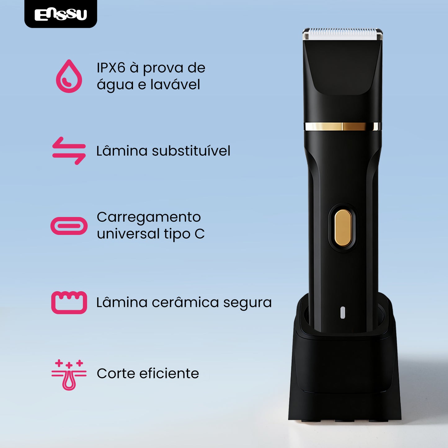 Kit 5 em 1 Feminino ENSSU Max Preto - 6900rpm Type-C IPX7