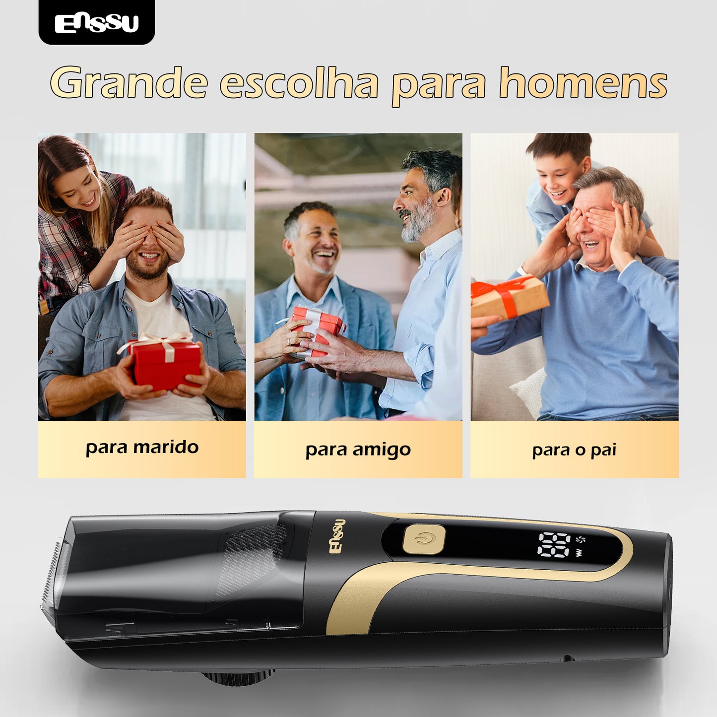 Aparador Barba Sucção ENSSU Max Preto - 1-20mm Display IPX7