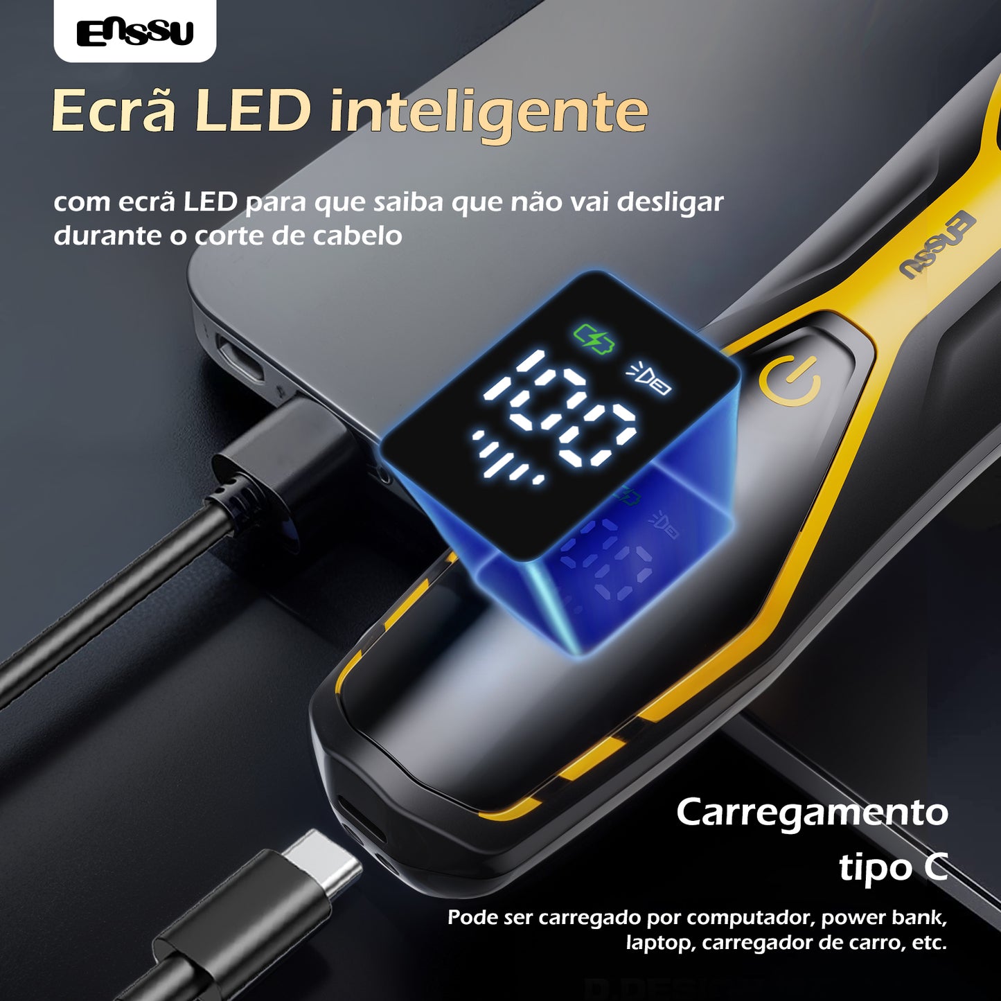 Aparador Corporal 2 em 1 ENSSU Pro Amarelo - BraiLock™ IPX7 Display Digital