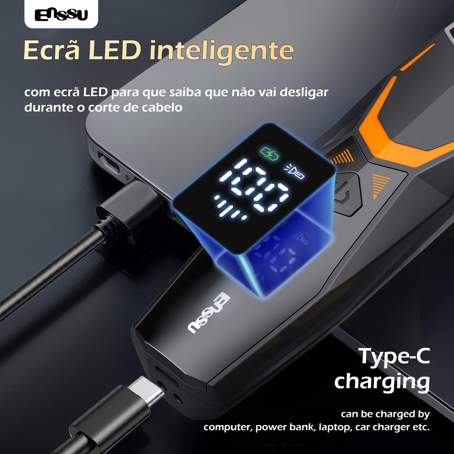 Aparador Precisão ENSSU Pro Laranja - Display Digital Pentes Especiais IPX7