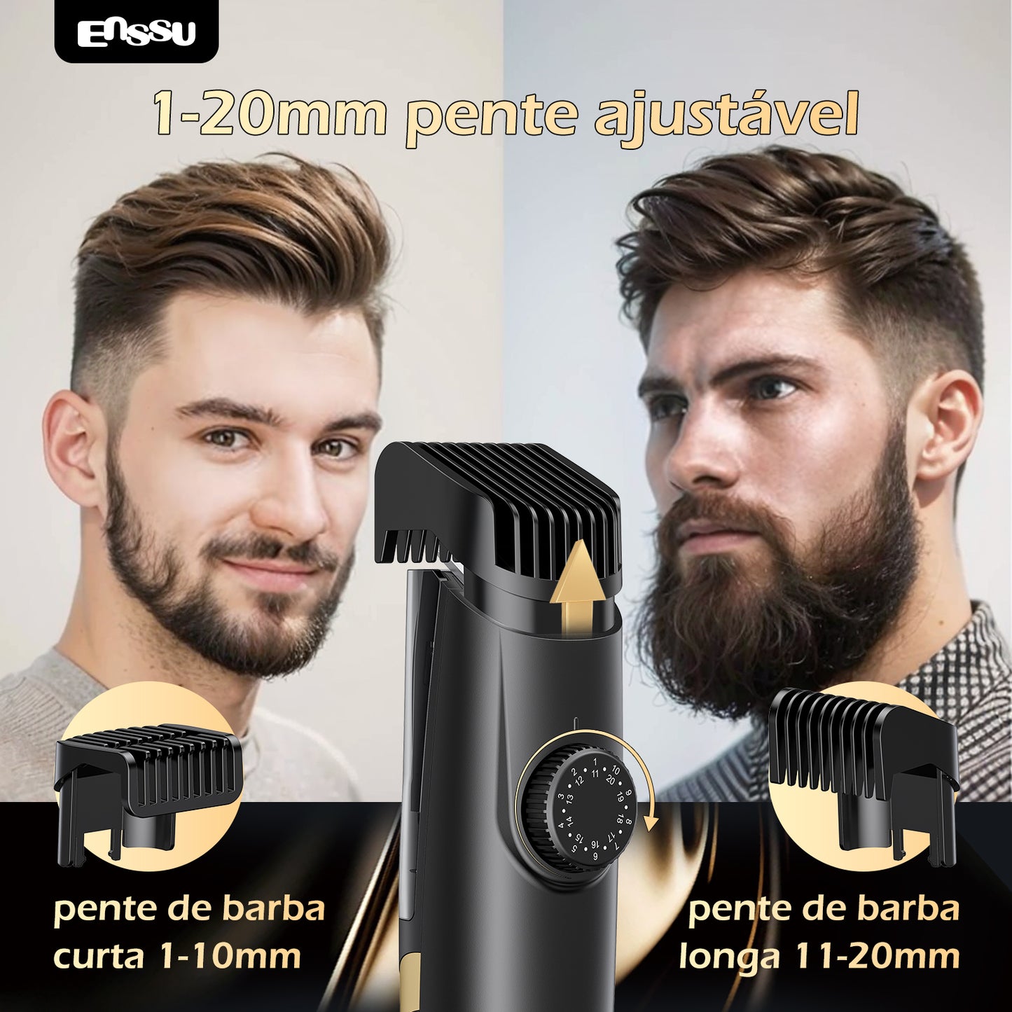 Aparador Barba Sucção ENSSU Max Preto - 1-20mm Display IPX7
