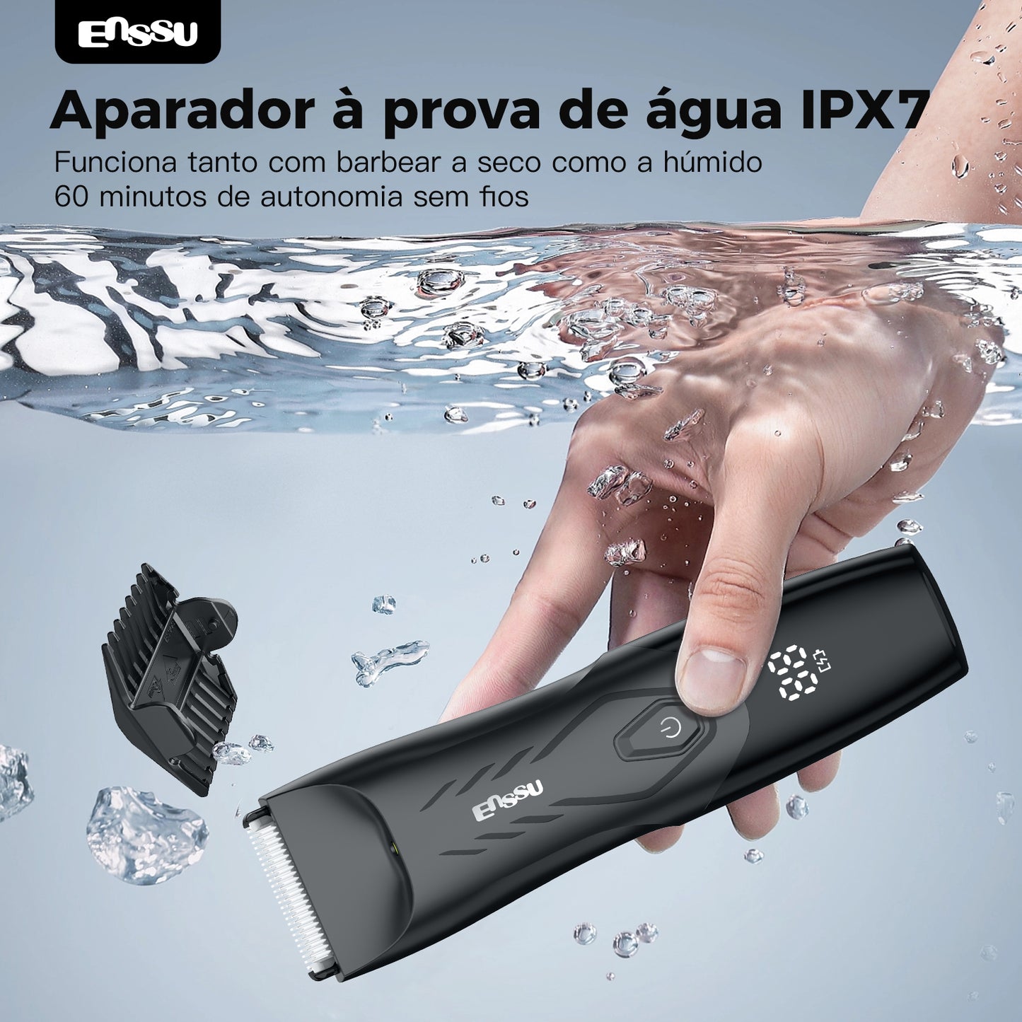 Kit Aparador Barba & Corpo ENSSU Max Preto - 2 em 1 Base IPX7