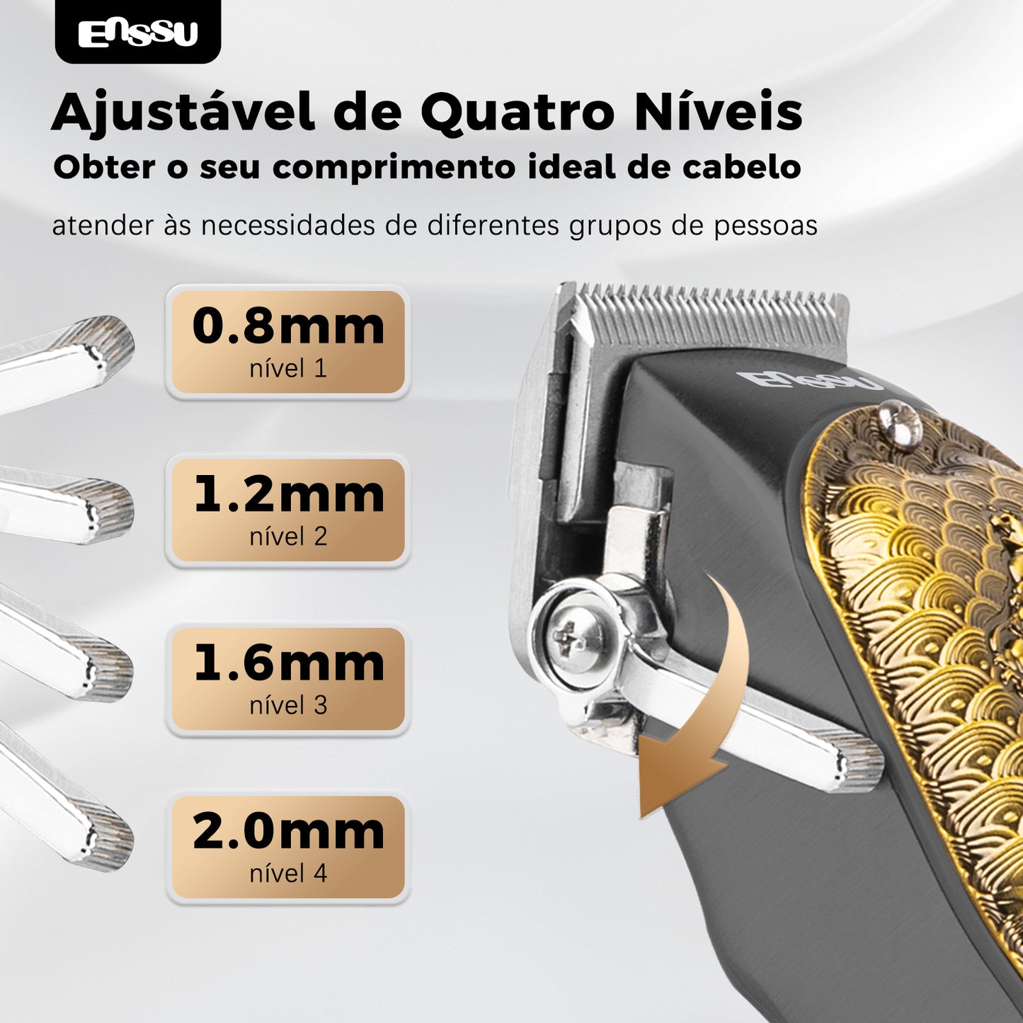 Aparador Profissional ENSSU Pro Preto - T-Blade LED Display Type-C Recarregável