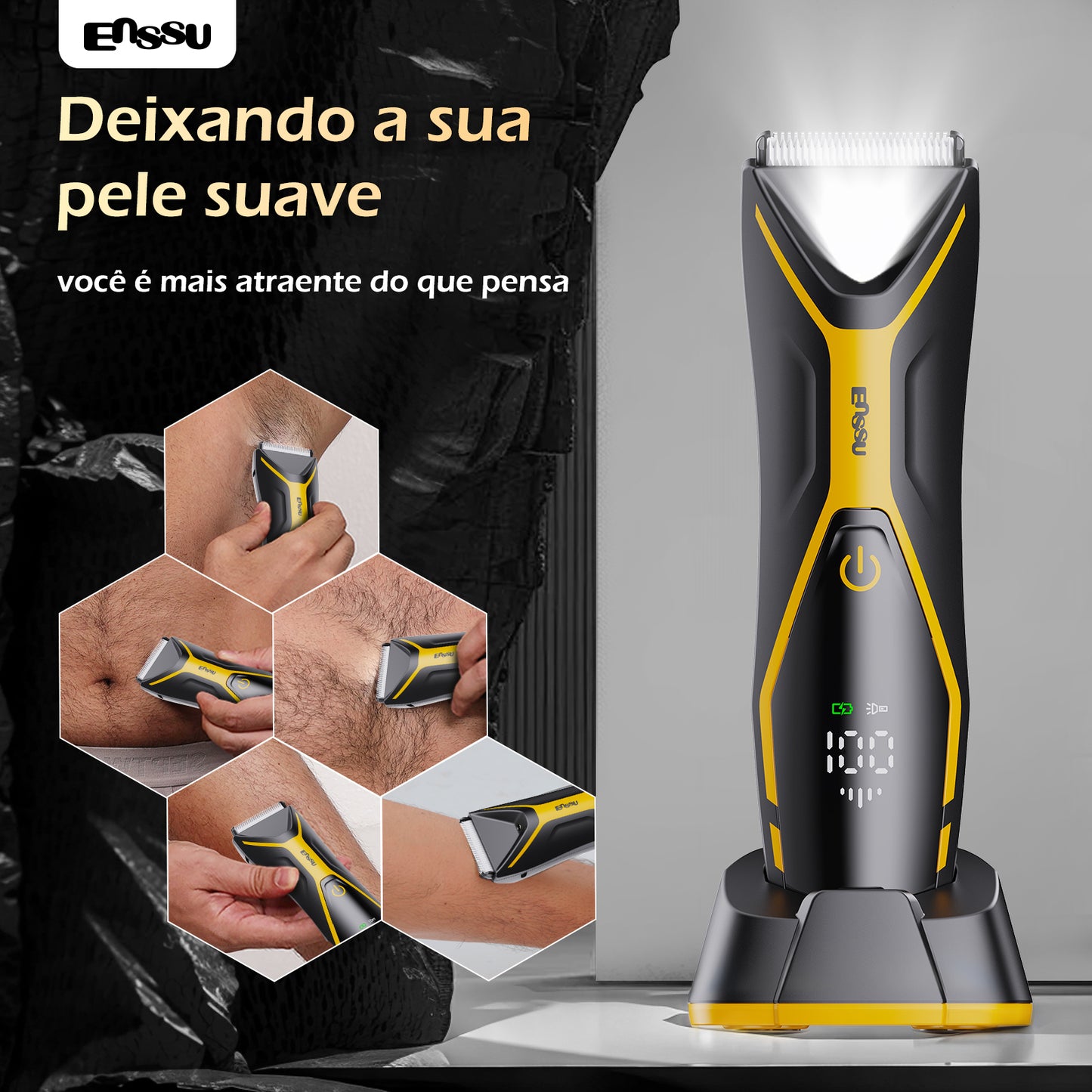 Aparador Corporal 2 em 1 ENSSU Pro Amarelo - BraiLock™ IPX7 Display Digital