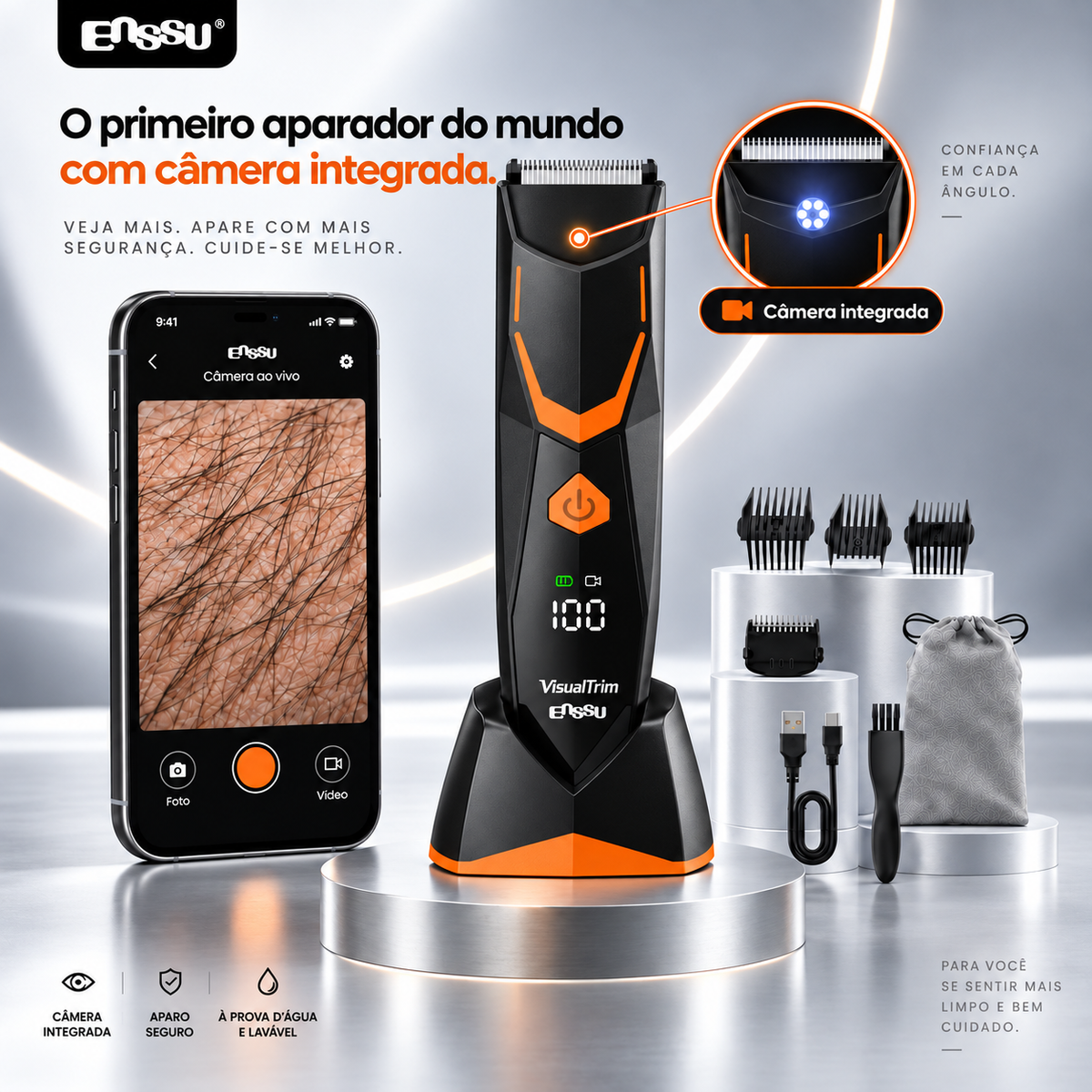 Aparador de Pelos Inteligente com Câmera HD e Visualização em Tempo Real pelo Celular