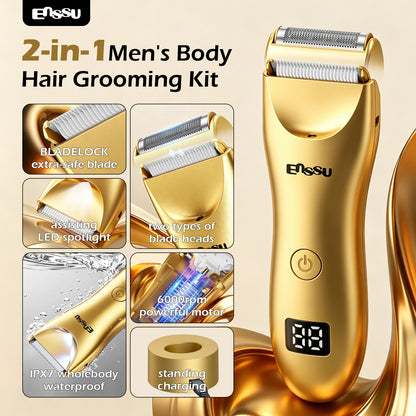 Máquina de Cortar Cabelo ENSSU Pro 2 em 1 (Dourada) — Visor Digital e Base à Prova d'Água (IPX7)