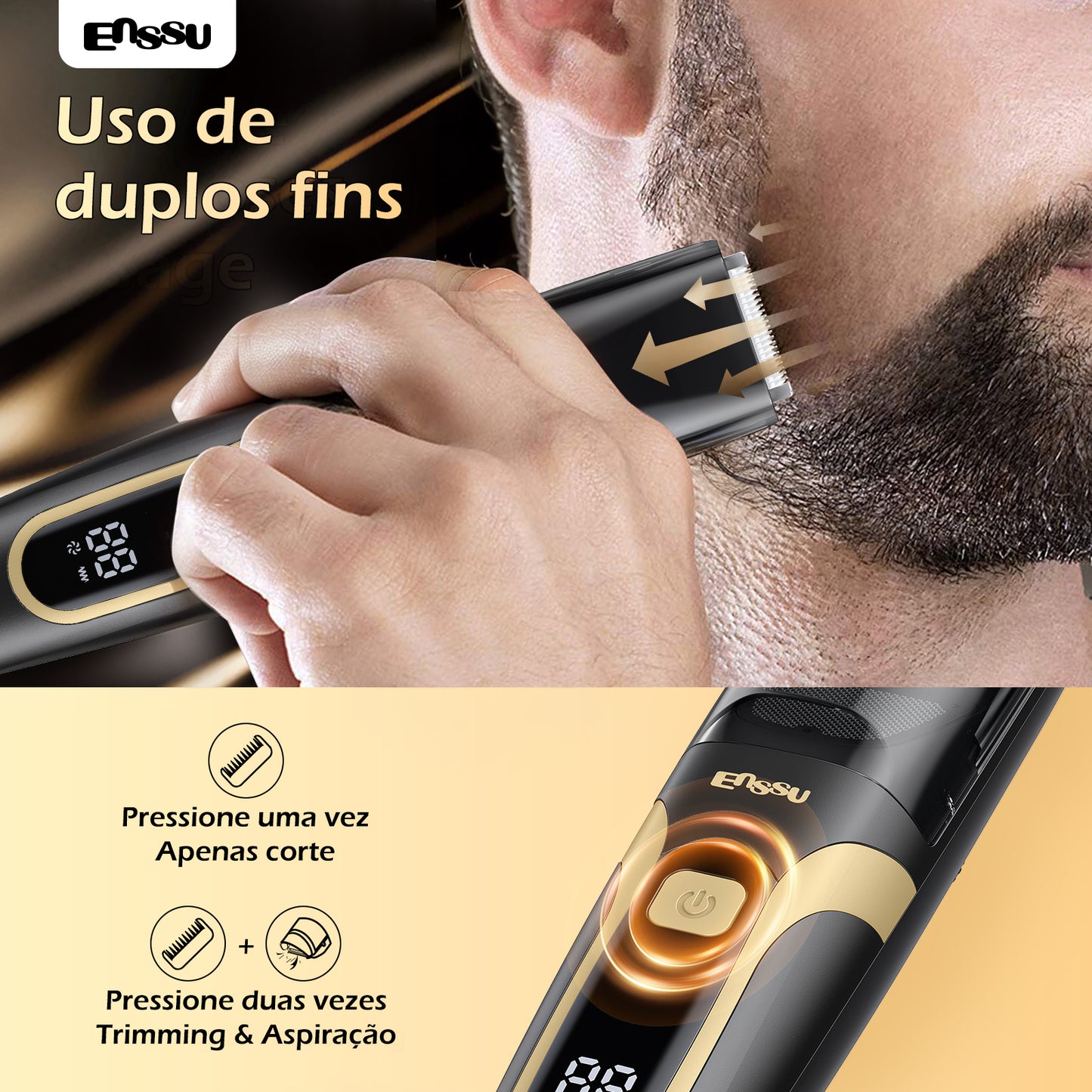 Aparador Barba Sucção ENSSU Max Preto - 1-20mm Display IPX7